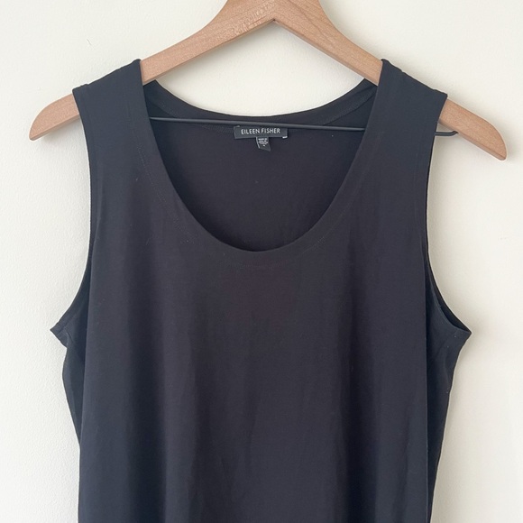 EILEEN FISHER Black Rayon Jersey Stretch Sleeveless Long Tank Top Women’s Small - Picture 2 of 4